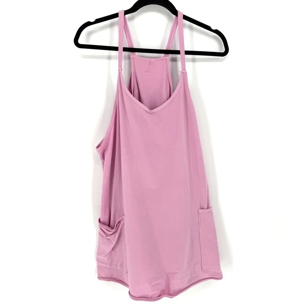Free People Movement Hot Shot Mini Dress L Pink Activewear Sleeveless Pockets